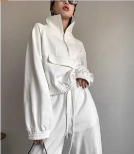 ชุดวอร์มผ้าคอตตอนถักทรง Y2K แบบขาบานสำหรับผู้หญิง เสื้อครอปทรงเข้ารูปพร้อมฮู้ด ชุดเซ็ตสเวตสูทขาดๆ แบบสกินนี่สำหรับผู้หญิง - Product Image 3