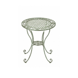 <b>Round</b> Metal Outdoor <b>Table</b> with Floral Design and Lattice Top in Sage Green Finish - Product Image 2