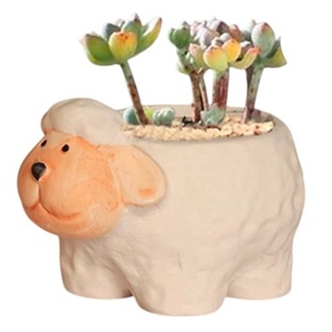 <b>Ceramic</b> Planter <b>pot</b>, Perfect for Indoor Succulents, Decorative Greene, Sheep Shaped - Product Image 1
