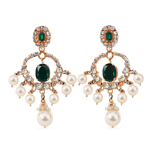 Emerald Cut Diamond and Pearl <b>Chandelier</b> Bridal Earrings for Wedding - Product Image 3