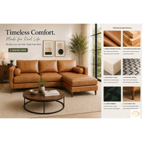 Sofá Seccional en Forma de L de Estilo Moderno de Mediados de Siglo, Muebles Minimalistas para Sala de Estar, Cómodo Sofá de Cuero Genuino para Apartamento u Hospital
