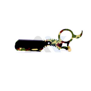 Rasoir de Barbier Professionnel à Lame Droite en Acier Inoxydable avec Anneau, Manche Camouflage pour la Coupe de Cheveux et le Rasage - Product Image 1