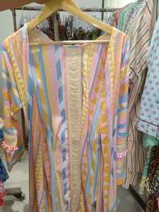 Vestido Chic y Femenino con Estampado Paisley, Manga Larga, Estilo Boho, Color Rosa Pastel, Kurti de Algodón Elástico y Corte Holgado - Product Image 4