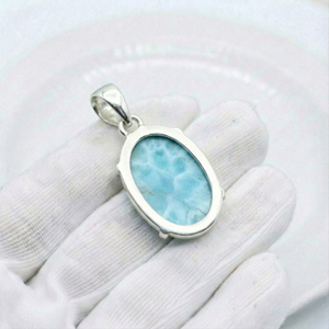 Pendentif ovale en larimar, argent sterling 925, serti à griffes, bijoux fins pour femmes, bijoux en argent fin faits à la main, vente en gros - Product Image 4