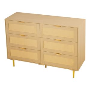 Cassettiera in Rattan a 6 Cassetti Stile Costiero con Maniglie e Gambe in Metallo, Comò Moderno in Legno per Camera da Letto - Product Image 1