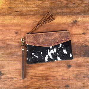 Bolsa de borla con cremallera de cuero de vaca para mujer, pelo de alta calidad en cuero genuino metálico, tarjetero, carteras de viaje - Product Image 2