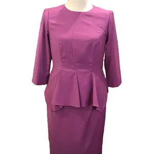 高級素材長袖Aライン女性オフィスファッション女性定型化フィッシュテール女性紫ドレス