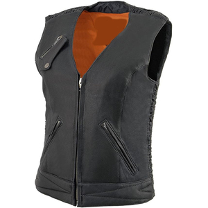 Samroz Sports Women's Black Lightweight Motorcycle Leather <b>Vest</b> w/Crinkled Leather Design - Product Image 2