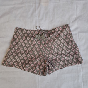 Pantalones Cortos de Algodón Ecológico con Estampado de Bloques, Cintura Elástica con Cordón, Ropa Casual para Mujer - Product Image 3