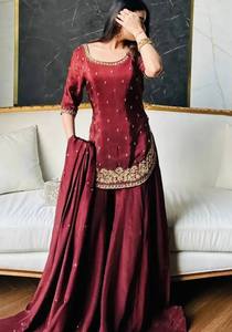 Ramdev Trading Women's Heavy Roman Crep <b>Silk</b> <b>Kurta</b>/Pant/Dupatta Set Embroidery Work Quick Dry Modern Style Party - Product Image 3