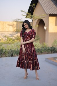 ชุดคุर्ติผ้าฝ้ายพิมพ์ลายแบบดั้งเดิมสำหรับผู้หญิง ความยาวระดับข้อเท้า เหมาะสำหรับฤดูร้อน แห้งเร็ว ยืดหยุ่นได้ กลับด้านได้ ไม่ยับง่าย - Product Image 3