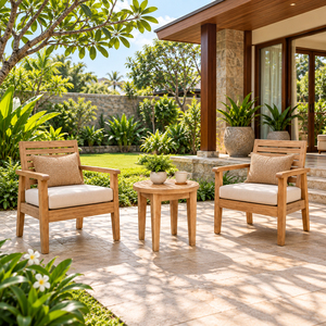 Table d'appoint ronde à lattes en teck massif de qualité supérieure, moderne, pour usage extérieur (jardin, patio), vente en gros pour hôtels, complexes hôteliers et projets. - Product Image 6