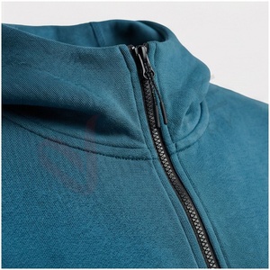 Conjunto Deportivo para Hombre en Color Verde Azulado, Manga Larga, con Capucha y Cierre Frontal, Color Sólido, Transpirable, Corte Regular, para Otoño - Product Image 4