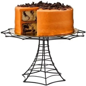Spiderweb Design Metal <b>Cake</b> <b>Stand</b> with Orange <b>Cake</b> Displayed on Top Factory Direct Supply - Product Image 1