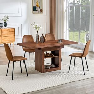 Set Moderno di Tavolo da Pranzo Allungabile 59-71 Pollici con 4 Sedie in Tessuto Tecnologico e Tavolo Estraibile in MDF per Sala da Pranzo - Product Image 3