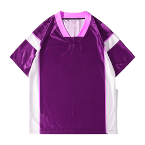 Maillot de football unisexe à col en V, sublimé, manches courtes, anti-humidité, violet et blanc, coupe athlétique, adulte - Product Image 1