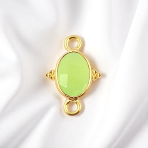 ตัวเชื่อมต่ออัญมณีแคลเซโดนีสีเขียวขนาด 10x8 มม. – ตัวเชื่อมต่อรูปไข่แบบสองห่วง เงินแท้ 925 สำหรับทำเครื่องประดับ - Product Image 1