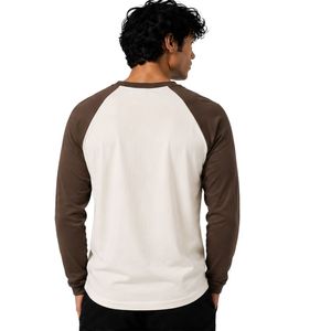 Camiseta de Manga Larga Raglán Blanca y Marrón Chocolate Personalizada para Hombre, Camiseta de Béisbol con Cuello Redondo de Algodón Premium, Ropa Personalizada OEM - Product Image 2