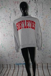 SUBTLETIES HEATHER GREY <b>Mock</b> <b>Neck</b> Sweatshirt 100% RED Applique Embroidery wide <b>neck</b> Sweatshirt Finer Threads - Product Image 4