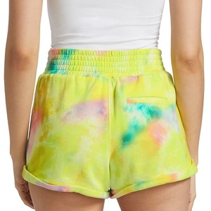 Pantalones Cortos Deportivos Elásticos de Cintura Alta con Estampado Tie-Dye para Mujer, Color Caramelo, Ideales para Verano - Product Image 4