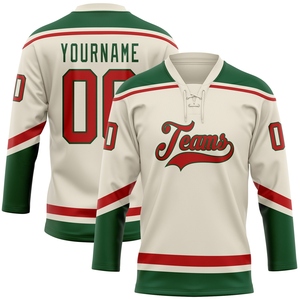 Wholesale Best Selling OMMIZ INDUSTRY Custom Red-<b>Green</b> Hockey <b>Lace</b> Neck Jersey - Product Image 1