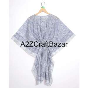 Kaftan court indien fait main, imprimé floral, écologique, lavable, vêtement de nuit naturel, robe kimono, paréo de plage court - Product Image 5