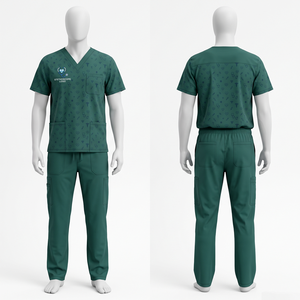 Conjunto de Uniforme Médico Estampado de Poliéster y Spandex Premium de 170 GSM, Color Verde Salvia, con Logotipo Personalizado por Sublimación - Product Image 2