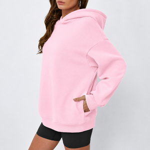 Sudadera con Capucha Oversize para Mujer, Hombros Caídos, Logotipo Personalizado, Color Sólido, Estilo Casual, Fabricante Mayorista - Product Image 4