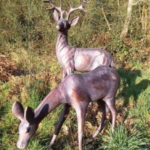 Aluminium <b>Deer</b> Statues Outdoor <b>Garden</b> Decoration Simple Style Animal Sculpture Bronze Reindeer Set for Yard Landscaping - Product Image 2