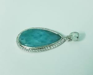 Larimar Pendant 925 Sterling Silver Natural Gemstone Handmade Fashion Jewelry Elegant Gift for Women Ocean Blue Teardrop Cut IGI - Product Image 2