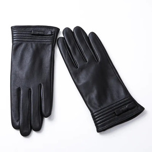 Leather <b>Gloves</b> Wrist Length Plain Style Thermal Winter Daily Use Unlined Black - Product Image 6