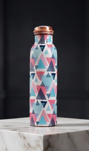Botella de Agua de Cobre Puro con Diseño Geométrico Impreso, Tradicional Ayurvédica, Antiderrames, para Deportes, Venta al Por Mayor - Product Image 2