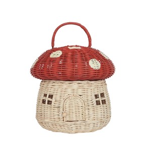 Mushroom Shaped Rattan <b>Storage</b> <b>Basket</b> With Handle Cute Home Decoration For Kids <b>Toy</b> Organizing - Product Image 1