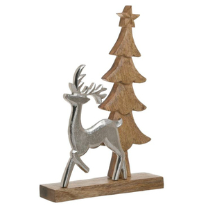 Handmade Aluminum Metal Reindeer Sculpture Mango Wood <b>Base</b> <b>Christmas</b> <b>Tree</b> Table Centerpiece Wholesale Holiday Decor Low Price - Product Image 1