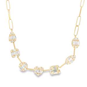 Multi-Shape Cluster Diamond Station Necklace 14K 18K <b>Solid</b> <b>Gold</b> Pave Set Lobster Clasp Layering Luxury Wedding Jewelry <b>Pendant</b> - Product Image 5