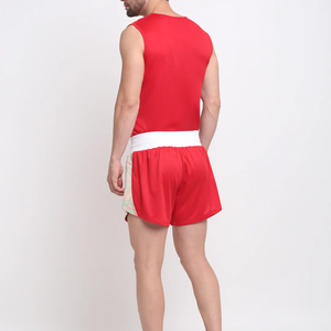Uniformes de Boxeo Ligeros y Transpirables de Poliéster 100% Elástico, Conjunto de Chaleco y Pantalones Cortos Rojos con Estampado Personalizado - Product Image 2