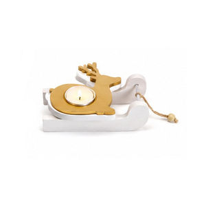 Portavelas de Madera con Forma de Trineo de Reno, Decoración Navideña Tradicional, Artesanía - Product Image 2