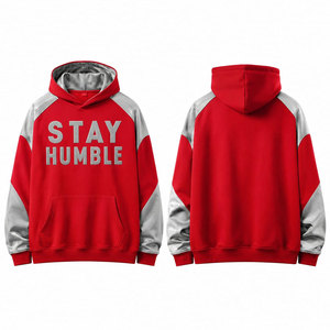 Sudadera con Capucha Roja para Hombre Stay Humble, Manga Raglán, Forro Polar, Estilo Casual para Otoño, Diseño con Bolsillo Frontal, Corte Regular - Product Image 1