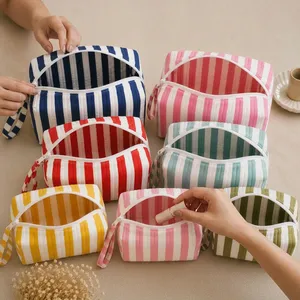 Pochette de maquillage matelassée en coton écologique, pochette cosmétique colorée, organiseur de voyage, taille personnalisée, OEM ODM Factory - Product Image 1