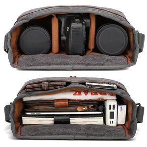 Sac de voyage bandoulière en cuir et toile pour appareil photo reflex numérique (DSLR/SLR), étanche, antichoc, avec fermeture éclair, couleur et taille personnalisables, vente en gros - Product Image 2