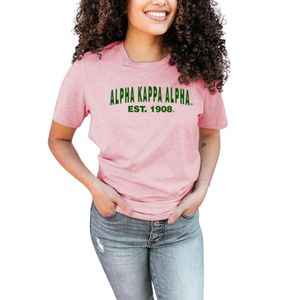 Camiseta Rosa de Manga Corta para Mujer con Estampado Gráfico Verde, Cuello Redondo Informal, Algodón, Moda de Verano, Suave y Cómoda - Product Image 1