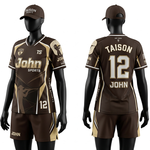 Women <b>Shooting</b> Jersey 150 GSM Breathable Polyester Fabric Brown Gold Contrast Panel Design Sublimation Print Custom Logo - Product Image 6