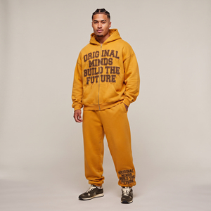 Conjunto de Sudadera con Capucha y Pantalones Deportivos Holgados de Felpa Ecológica Vintage para Hombre, con Bordado Desgastado, 500 g/m², Traje Deportivo de Invierno - Product Image 6