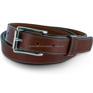 Cinturón informal de cuero marrón versátil cosido en blanco para hombres y mujeres con hebilla de rodillo cromada de lujo tamaños personalizados - Product Image 6