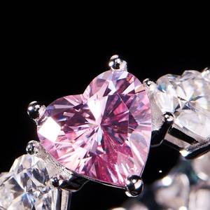 Anillo de Plata de Ley 925 con Moissanita Rosa en Forma de Corazón, Banda de Eternidad con Corte Ovalado, Joyería de Boda - Product Image 2