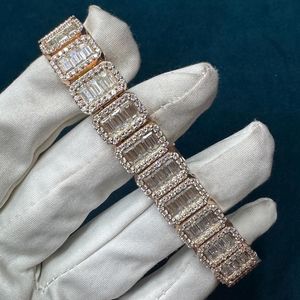 Pulsera de tenis de plata 925 con diamantes cultivados en laboratorio de corte esmeralda, doble halo, de lujo, para hombre y mujer - Product Image 3