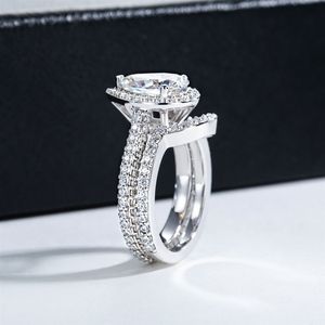 Anillo de compromiso y boda de moissanita de lujo en forma de pera de 3 quilates, conjunto apilable de plata de ley 925, regalo de aniversario para mujer - Product Image 5