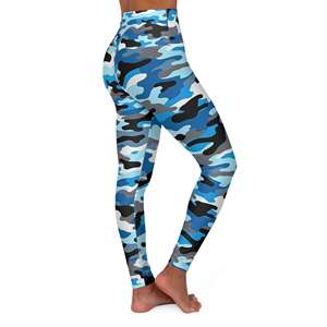 Leggings camouflage bleu taille haute longueur intégrale, pantalon de sport extensible en tricot pour femme, toutes saisons - Product Image 4