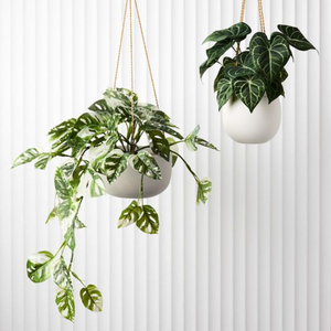 Modern Minimalist Metal Hanging <b>Planter</b> Set Of 2 Rust-Resistant Matte <b>White</b> Flower Pots With Stylish Leather Straps For Indoor - Product Image 1
