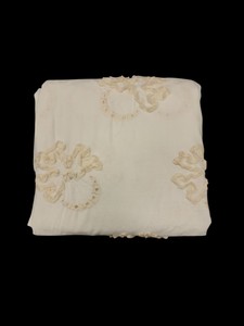 High Quality Premium <b>White</b> Cotton Fabric with Beige Fabric <b>Taping</b> & Eyelet Embroidery - 3D Textured Floral Motif Material - Product Image 3